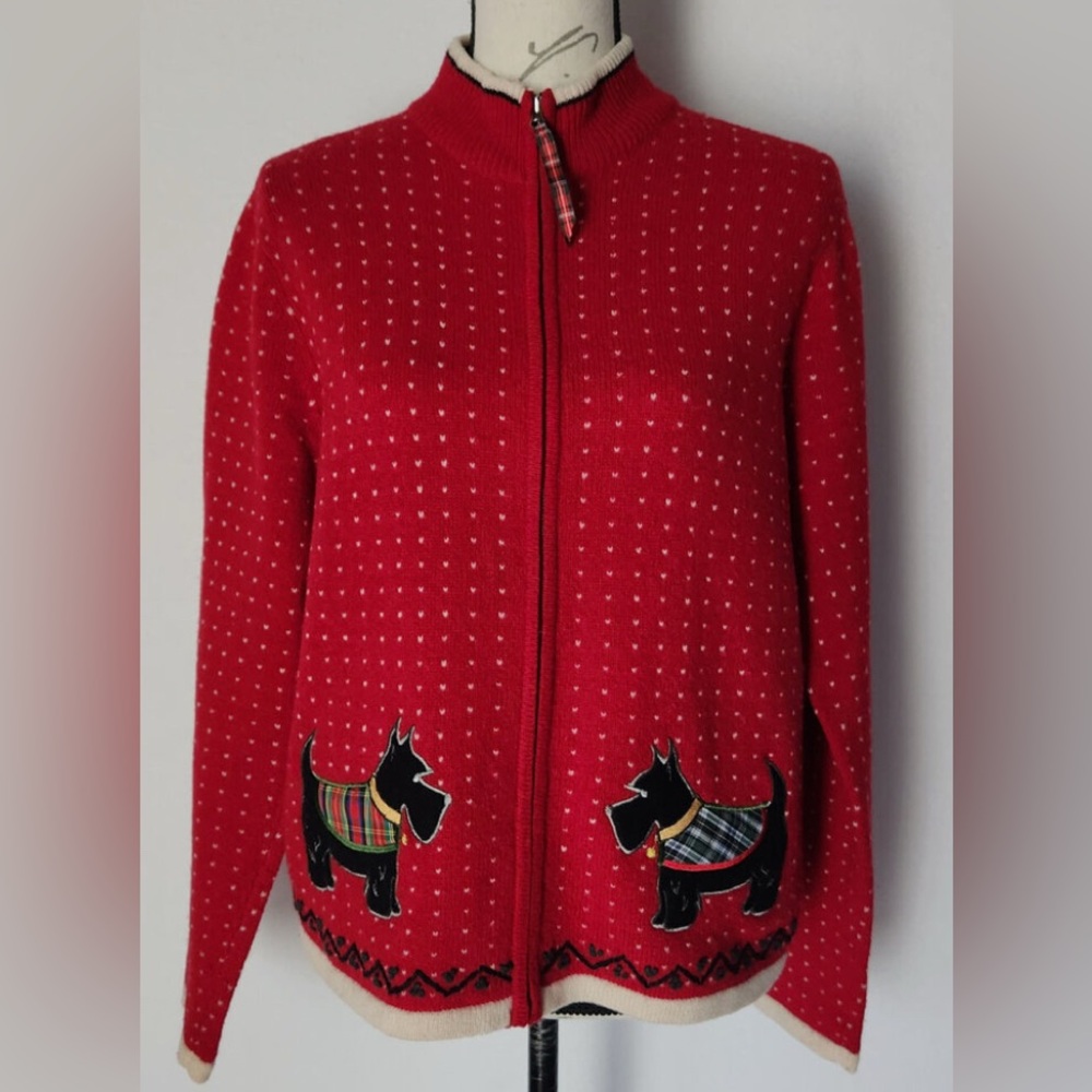 NWOT Dog Holiday Zip up Cardigan by Charter Club - 100% lambswool